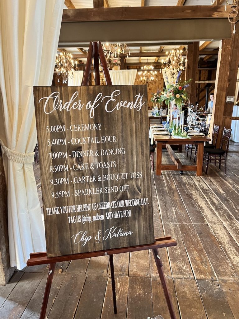 Signage at Chip and Katrina's wedding