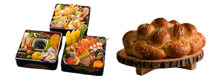 global new year food traditions Round challah & Bento Boxes