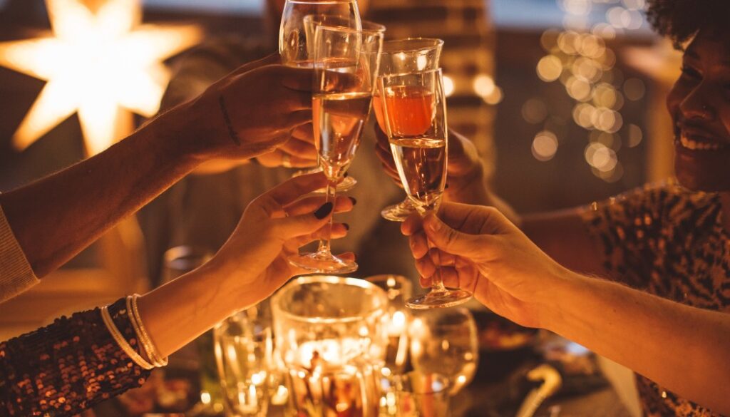 celebrating new year Champaign toast